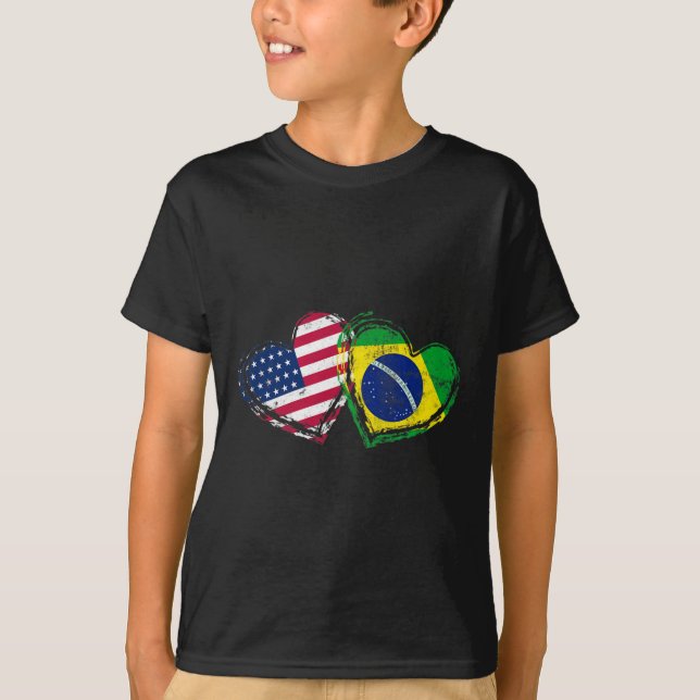 T-shirt Brazil American Flag Heart Brazilian American Love (Devant)