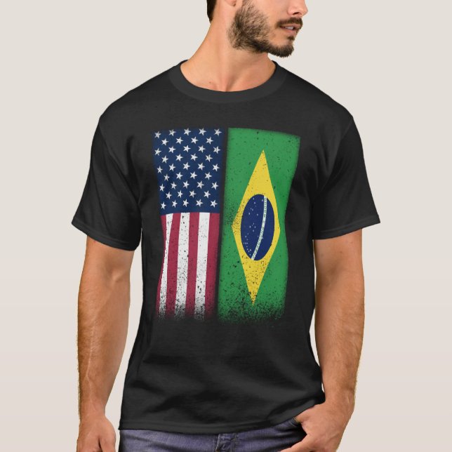 T-shirt Brazil Brazilian American Flags Proud USA Brazil (Devant)