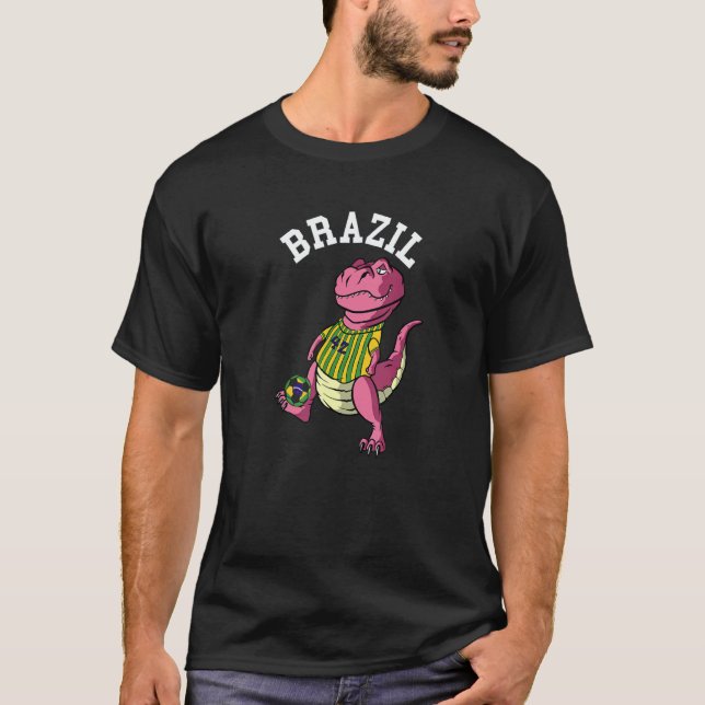 T-shirt Brazil Flag Dino Brazil Soccer Ball Rex Sports Din (Devant)