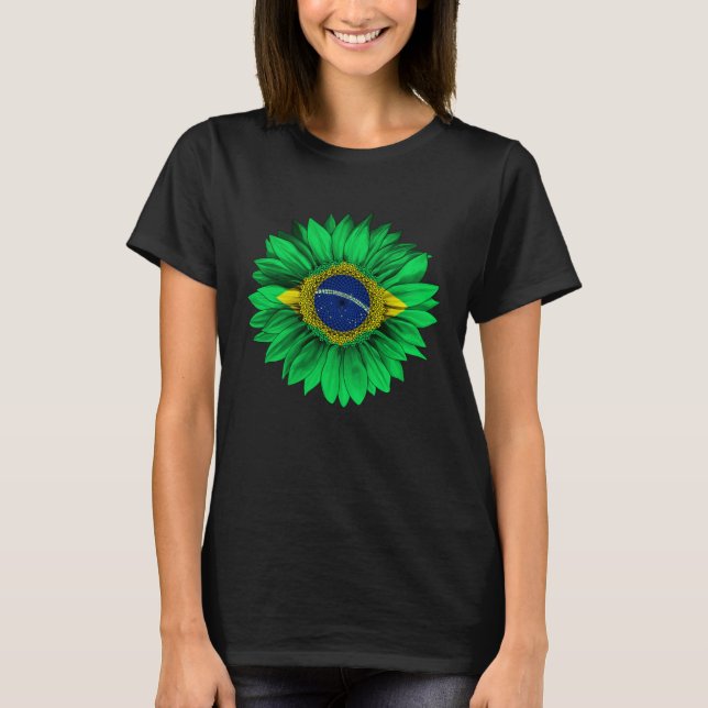 T-shirt Brazil Flag Sunflower Brazilian Roots Proud Patrio (Devant)