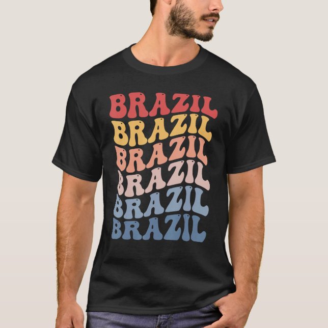 T-shirt Brazil Groovy Retro Brazilian (Devant)