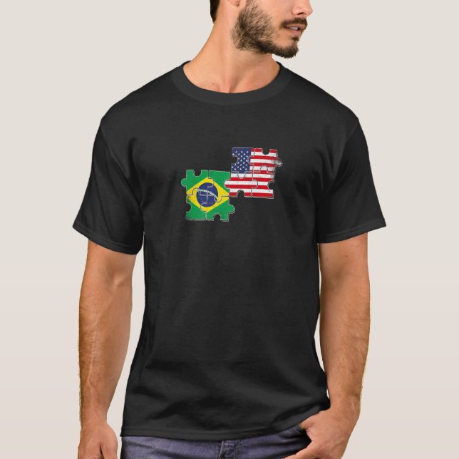 T-shirt Brazil USA Brazilian American Flag   (Devant)