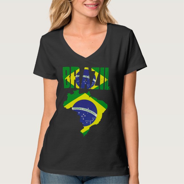 T-shirt Brazilian Brazil Country Map Flag (Devant)