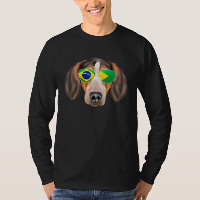 T-shirt Brazilian Flag American English Coonhound Dog Braz (Devant)