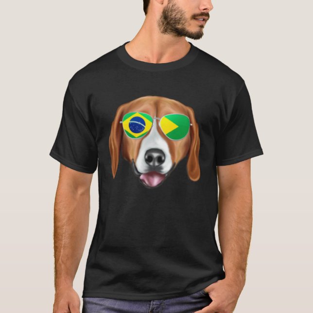 T-shirt Brazilian Flag American Foxhound Dog Brazil Pocket (Devant)