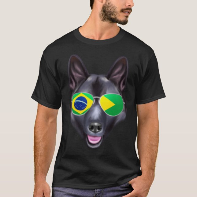 T-shirt Brazilian Flag Norwegian Elkhound Dog Brazil Pocke (Devant)