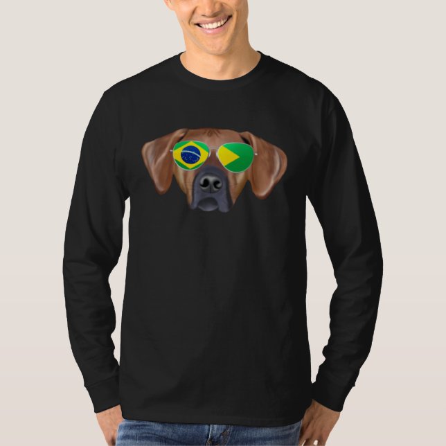 T-shirt Brazilian Flag Rhodesian Ridgeback Dog Brazil Pock (Devant)