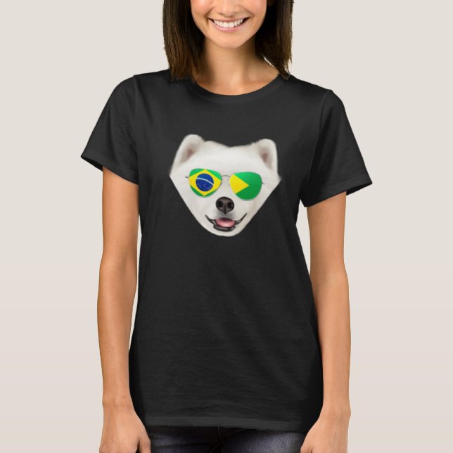 T-shirt Brazilian Flag Samoyed Dog Brazil Pocket (Devant)