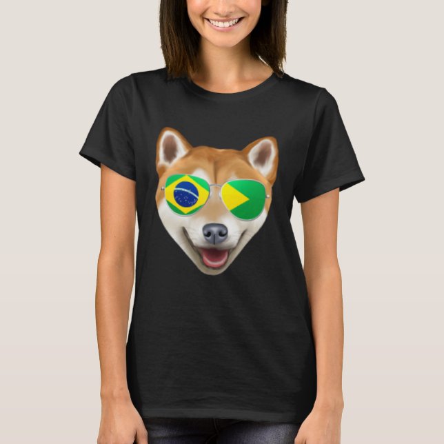 T-shirt Brazilian Flag Shiba Inu Dog Brazil Pocket (Devant)