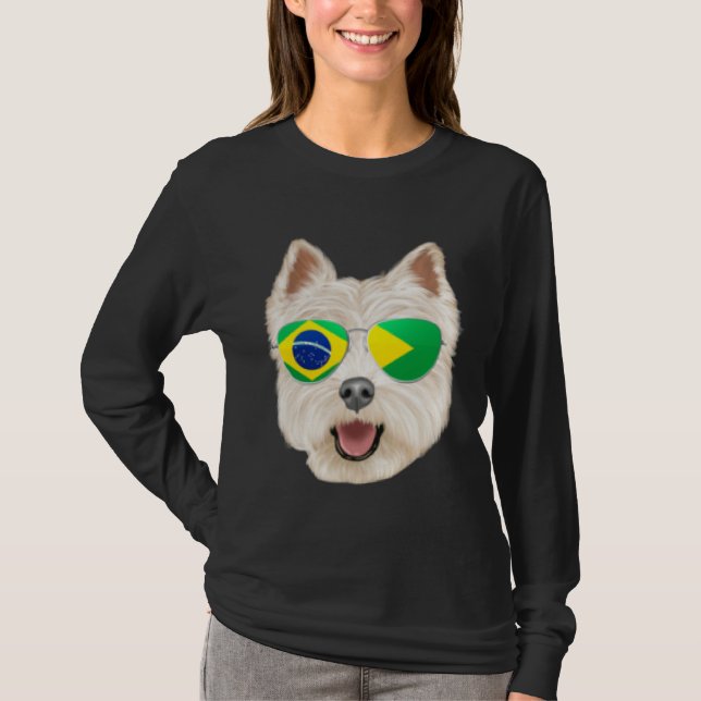 T-shirt Brazilian Flag West Highland White Terrier Dog Bra (Devant)