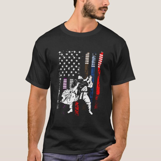 T-shirt Brazilian Jiu Jitsu American Flag Mial Grappling (Devant)