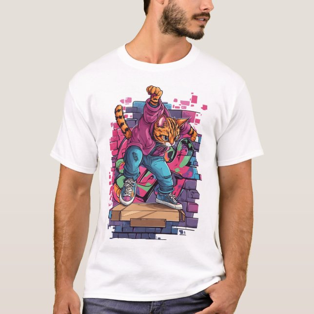 T-shirt Breakdance Meow – Danse de chat graffiti urbain (Devant)