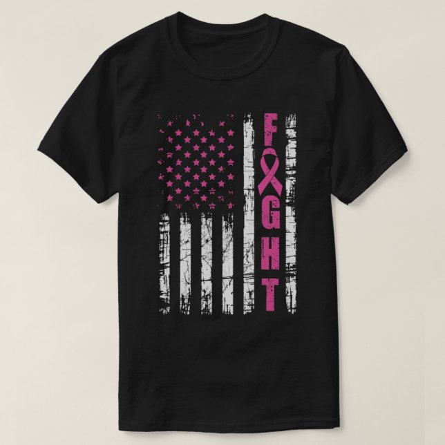T-shirt Breast Cancer Awareness American Flag Fight Pink R (Design devant)