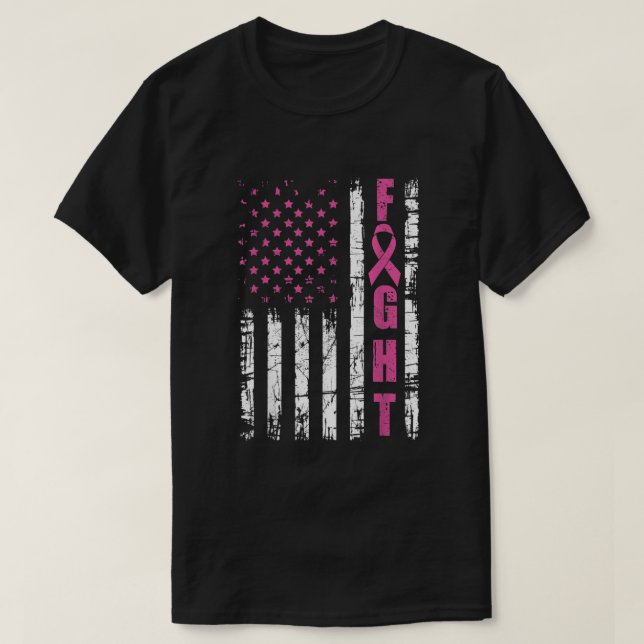 T-shirt Breast Cancer Awareness American Flag Fight Pink R (Design devant)