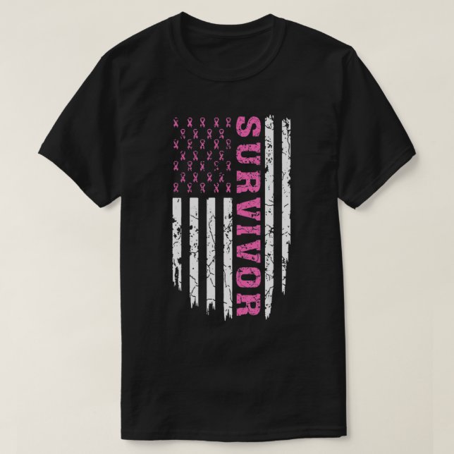 T-shirt Breast Cancer Awareness Pink Ribbon Survivor Ameri (Design devant)