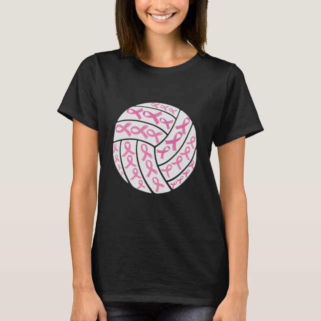 T-shirt Breast Cancer Pink Ribbon Volleyball Awareness (Devant)