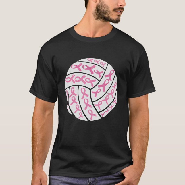 T-shirt Breast Cancer Pink Ribbon Volleyball Awareness (Devant)