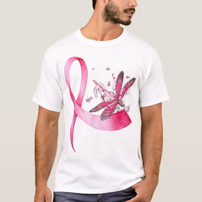 T-shirt Breast Cancer Ribbon Pink Dragonfly (Devant)