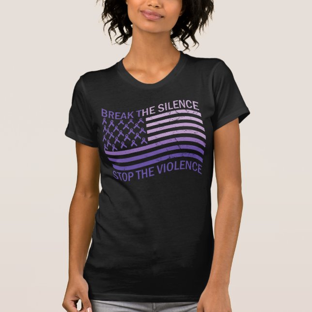 T-shirt Bref Silence Stop Violence Purple Ribbon Américain (Devant)