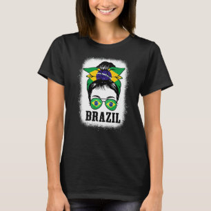 T-shirt Brésil balle de soccer Messy Bun Maman Drapeau Bré