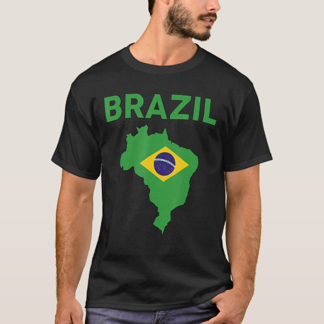 T-shirt Brésil Brésil Drapeau et carte Jaune (Devant)