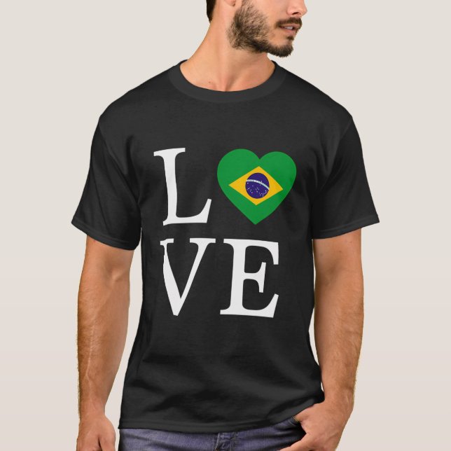 T-shirt Brésil Coeur d'amour Brésiliens Américains mignonn (Devant)