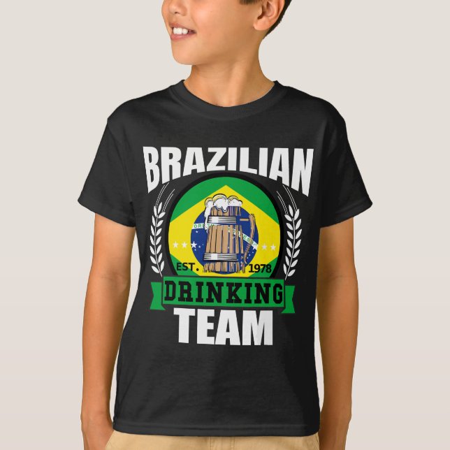 T-shirt Brésil Équipe Boire Funny Brésil Drapeau Bière Par (Devant)