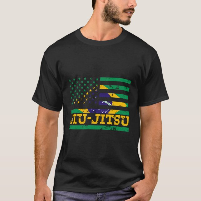 T-shirt Brésil Jiu Jitsu Amérique Drapeau Etats-Unis Sport (Devant)
