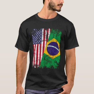 T-shirt Brésil : Racines à moitié drapeau américain Brésil