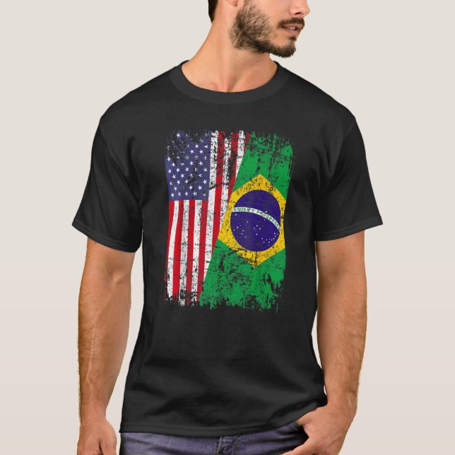 T-shirt BRÉSILIEN RACINE Drapeau à moitié américain BRÉSIL (Devant)