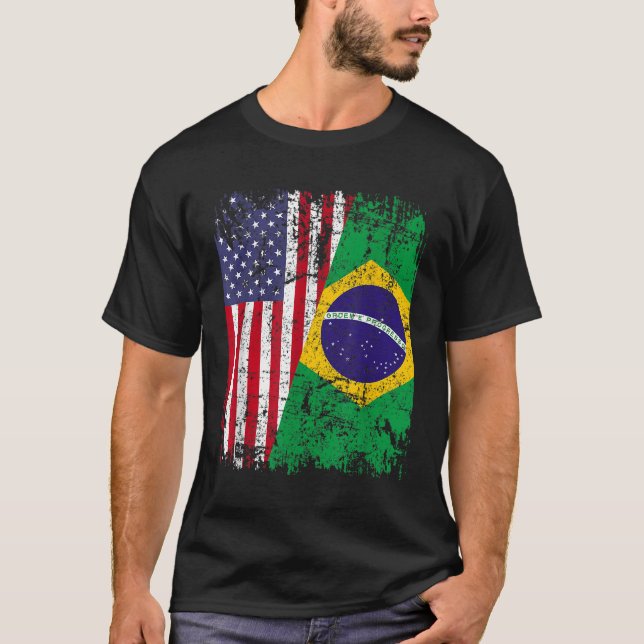 T-shirt BRÉSILIEN RACINE Drapeau à moitié américain BRÉSIL (Devant)