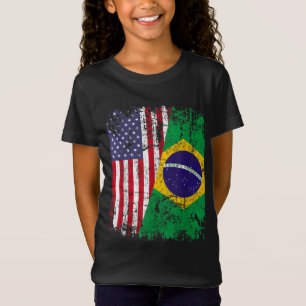 T-Shirt BRÉSILIEN RACINE Drapeau à moitié américain BRÉSIL