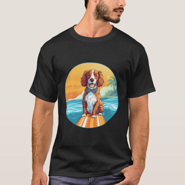 T-shirt Bretagne Spaniel Surf Funny Dog Beach (Devant)