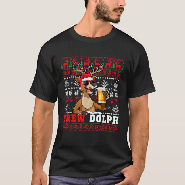 T-shirt Brew Dolph Costume Drunker Reindeer Sunglasses Dri (Devant)