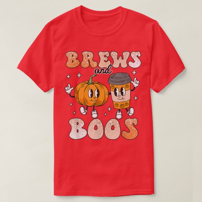 T-shirt Brews & Boos Joli Fall Café Lover Retro Hallowee (Design devant)