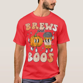 T-shirt Brews & Boos Joli Fall Café Lover Retro Hallowee