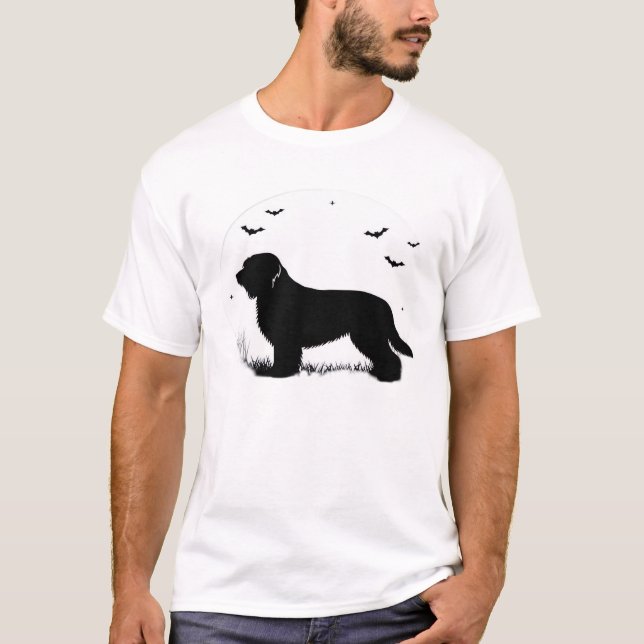 T-shirt Briard Chien � Silhouette de la Lune d'Hal (Devant)