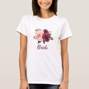 T-shirt Bride Dusty Rose Bourgogne Mariage floral
