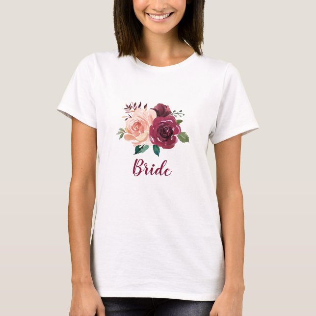 T-shirt Bride Dusty Rose Bourgogne Mariage floral (Devant)
