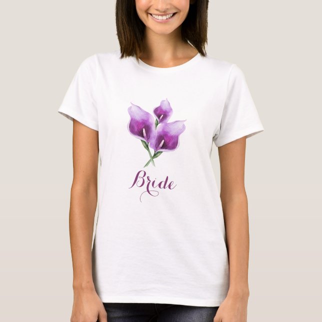 T-shirt Bride Floral violet Calla Lily Mariage (Devant)
