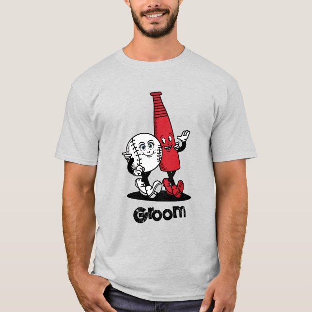 T-shirt Bride Groom Baseball & Bat Funny (Devant)