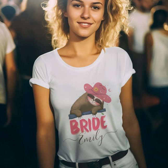 T-shirt Bride Retro Sloth Super Nom personnalisé Bachelore (Créateur téléchargé)