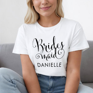 T-shirt Bridesmaid Black Modern Script Personnalisé Maria