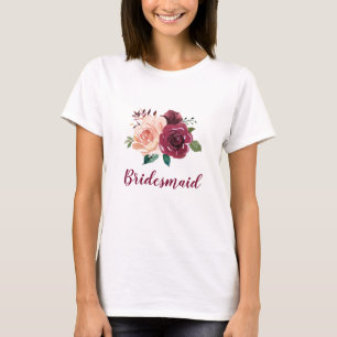 T-shirt Bridesmaid Floral Blush rose Bourgogne Mariage Ros
