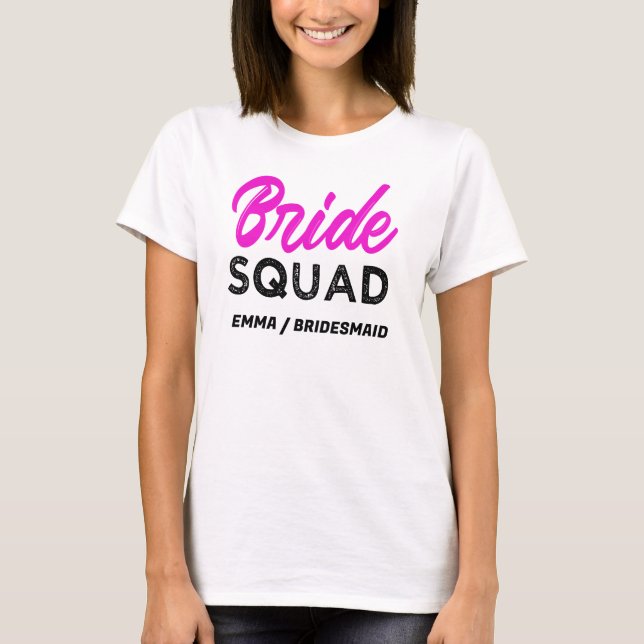 T-shirt Bridesmaid Squad Hot Pink Bachelorette party (Devant)