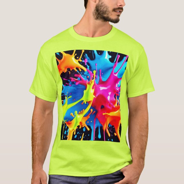 T-shirt Bright Neon Splashes en art Abstrait (Devant)