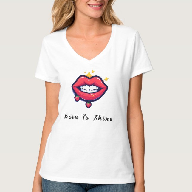 T-shirt 🌸 Brillant à lèvres Glam Style Né pour Briller 🌸 (Devant)