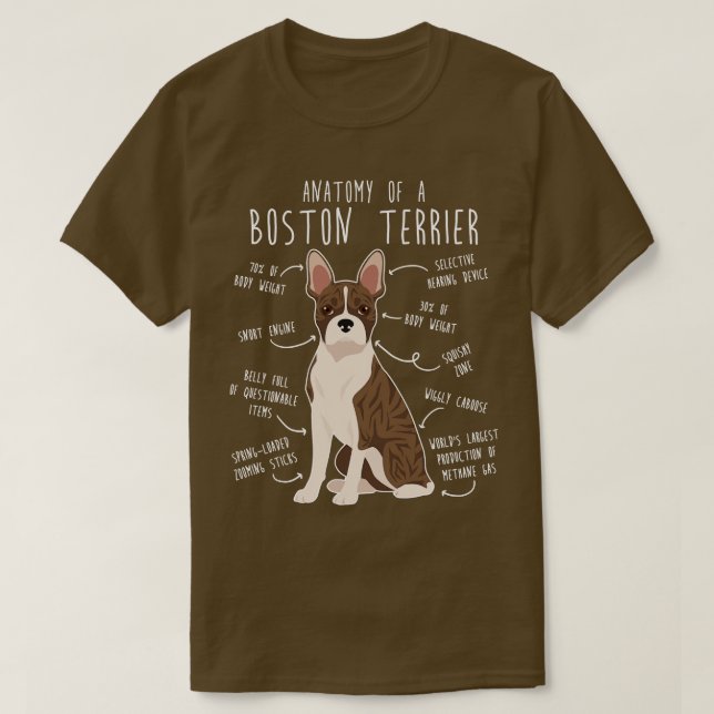 T-shirt Brindle Boston Terrier Dog Anatomie (Design devant)