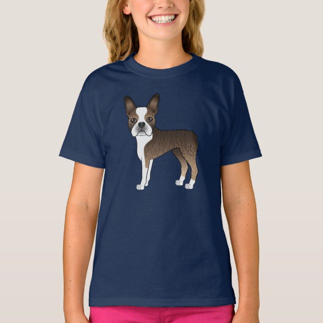 T-shirt Brindle Et Blanc Boston Terrier Cute Dessin Chien (Devant)