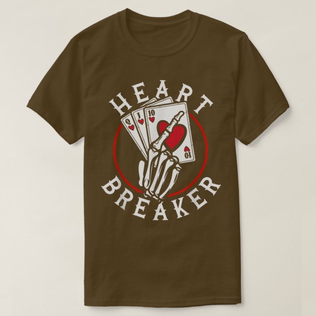 T-shirt Brise-Coeur Squelette Jouer Cartes Poker Casino  (Design devant)